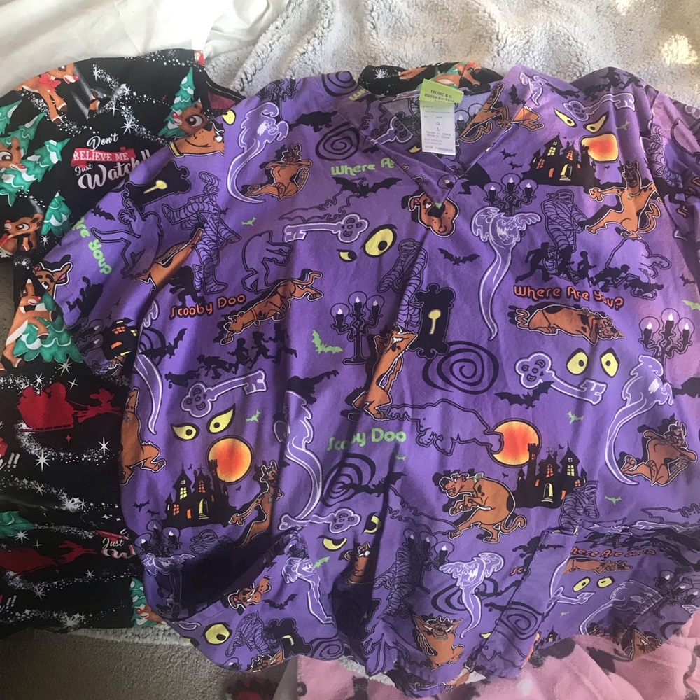Rudolph and Scooby doo scrub tops both size L
